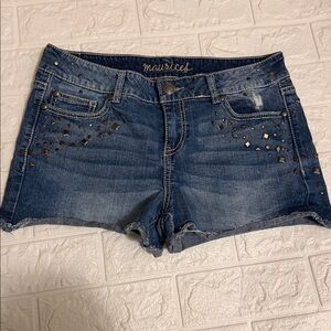 Maurices denim distressed rivet spikes mini short